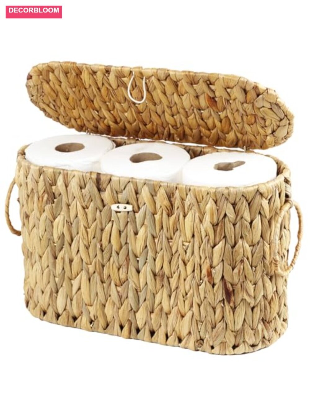 Water Hyacinth Toilet Paper Storage Basket with Lid Slim Woven Organizer